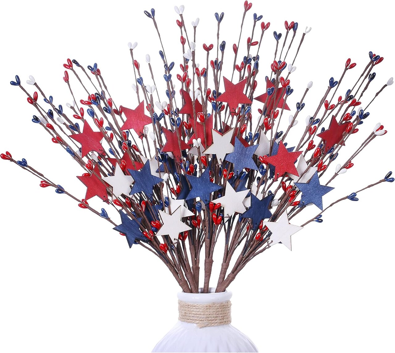 6 Pack 17 inch 4th of July Picks and Sprays Patriotic Floral Picks with Red White and Blue Berry Metal Stars Independence Day Patriotic Branches Memorial Day Flag Day for Indoor Decor